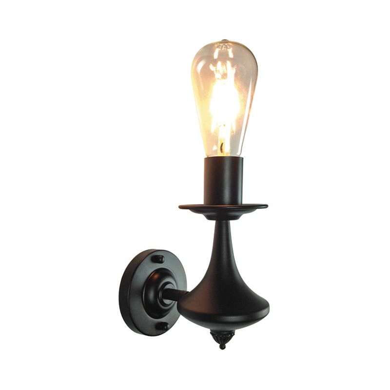 Luz de matrícula negra metálica Bulbo expuesto 1/2 luces de montaje de pared industrial para sala de estar para sala de estar