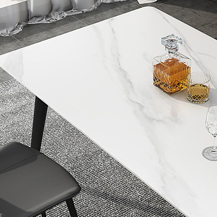 Mesa rectangular de piedra sinterizada industrial con base de acero al carbono negro de 4 patas para el hogar