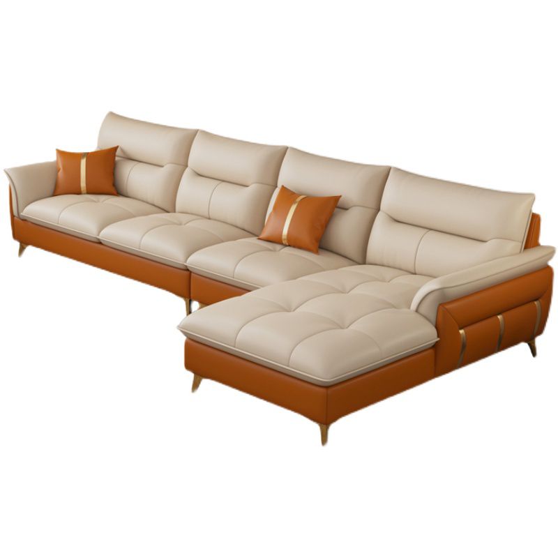 Genuine Leather Sectional Sofa 35.82" High Cream Sofa with Cushion Back