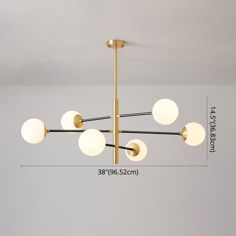 Post-Modern Hanging Chandelier Light Satin Opal Glass Ceiling Chandelier in Gold for Living Room