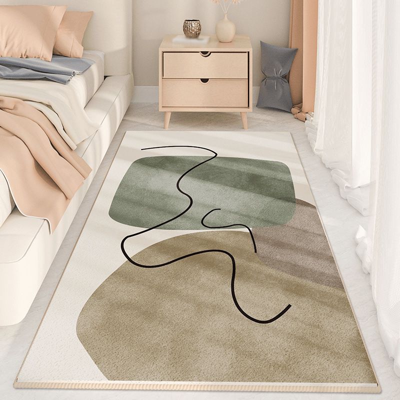 Beige Modern Rug Polyester Color Piece Rug Stain Resistant Indoor Rug for Home Decor
