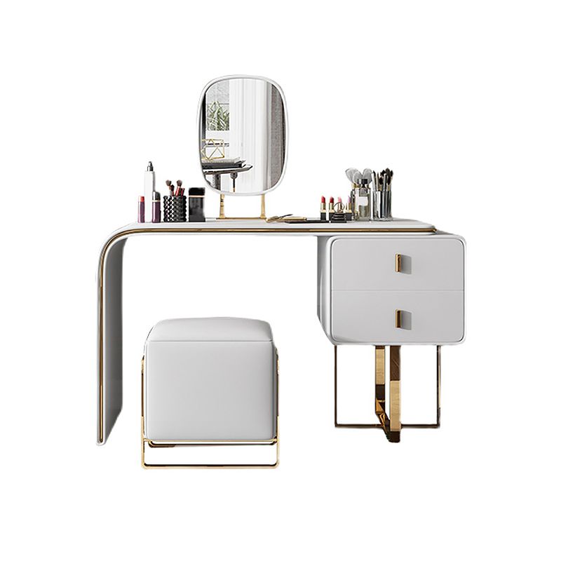 Faux Leather Vanity Table Set 28.7" H Glam 2 Drawers Vanity Makeup Table