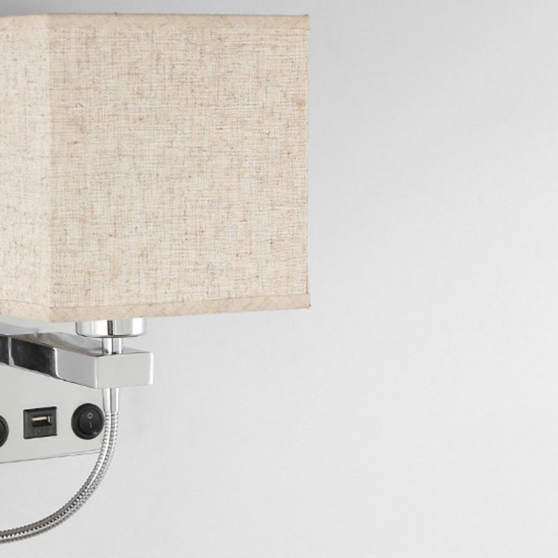 Modern Metal Wall Sconce Square Shape Wall Light with Fabric Shade for Bedroom