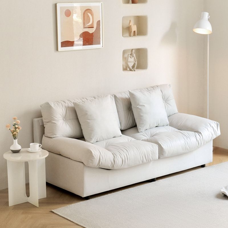 Northern European Armless Sofa Turfed Faux Leather & Linen Sofa in Beige