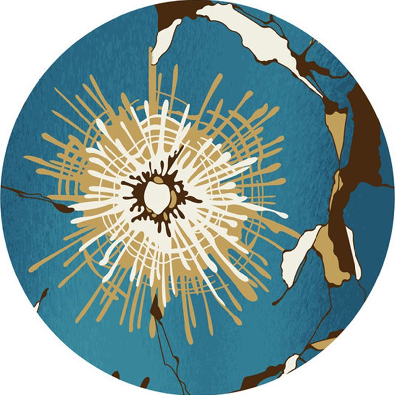 Contemporary Radial Pattern Rug Blue Synthetics Rug Washable Pet Friendly Non-Slip Area Rug for Living Room