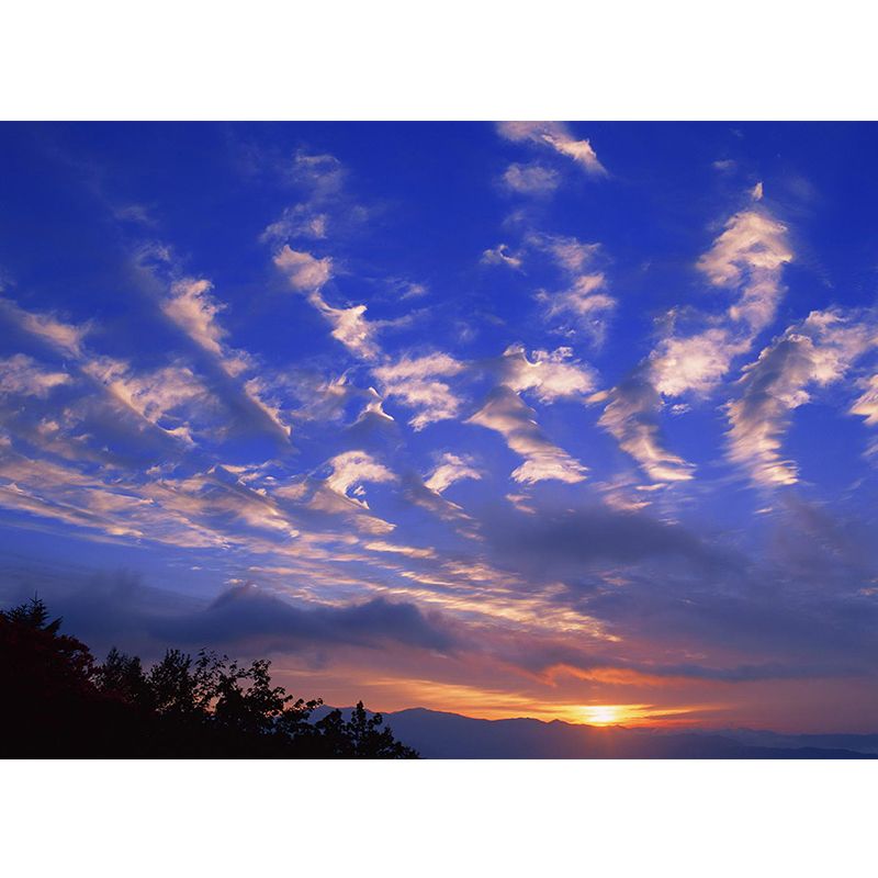 Sunset Clouds Scene Wallpaper Mural Dark Color Contemporary Wall Covering for Hallway