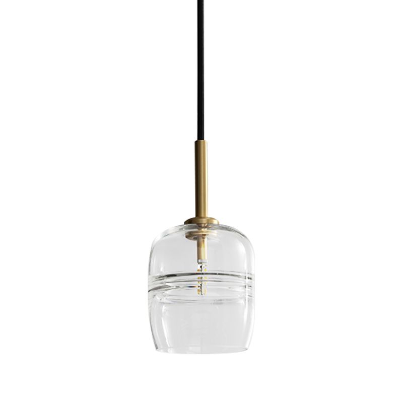 Clear Glass Jar Hanging Lamp Minimalism 1 Bulb Brass LED Pendant Ceiling Light for Dining Room