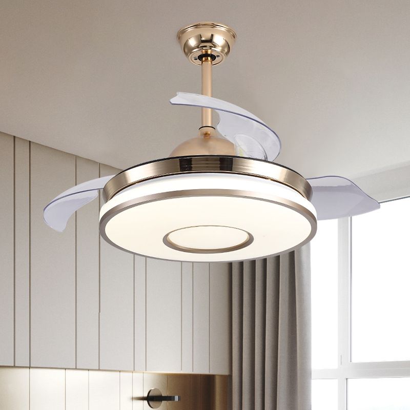 36 "W LED Deckenventilator Beleuchtung Modernismus Schlafzimmer 4 Klingen Halbflush -Halterung mit runden Acrylschatten in Gold