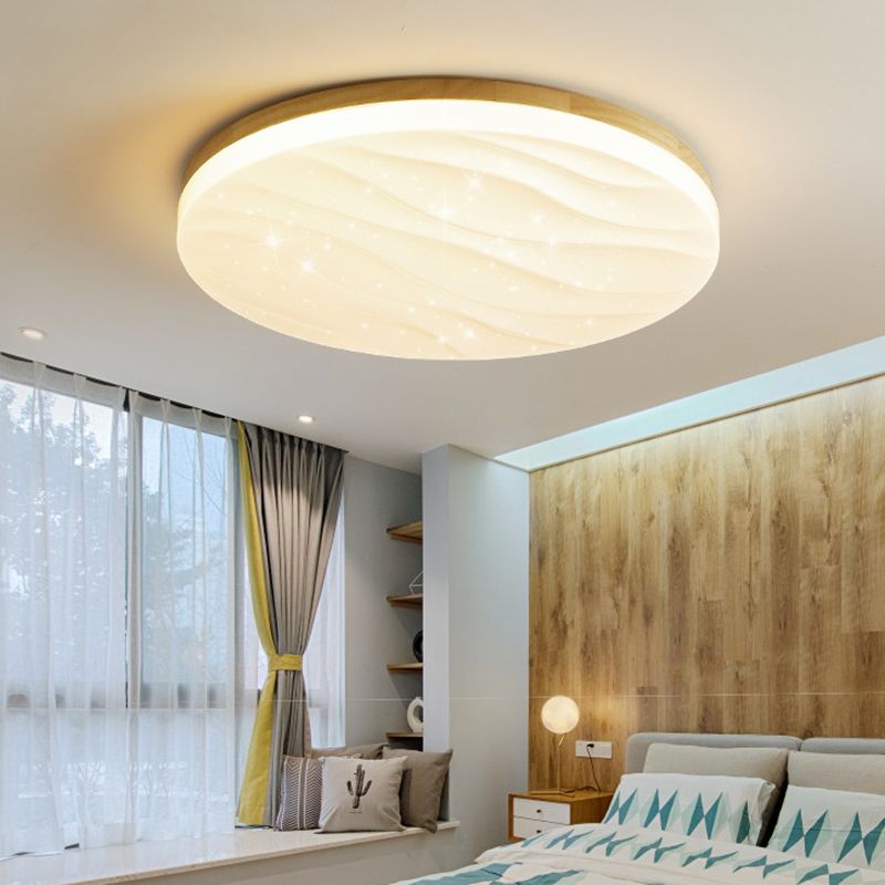 Lámpara de techo LED con forma geométrica, madera moderna, 1 luz, montaje empotrado para dormitorio, sala de estar