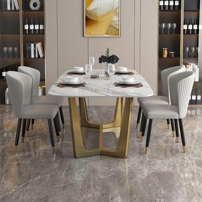 Traditional Luxury Table White Stone Rectangle Dining Table for Home