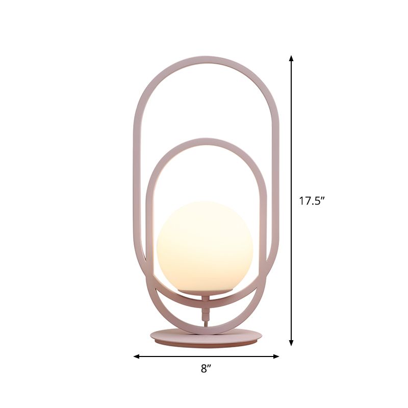 Lámpara de mesa de vidrio blanco global modernista 1 luz de lectura rosa con decoración oblonga doble