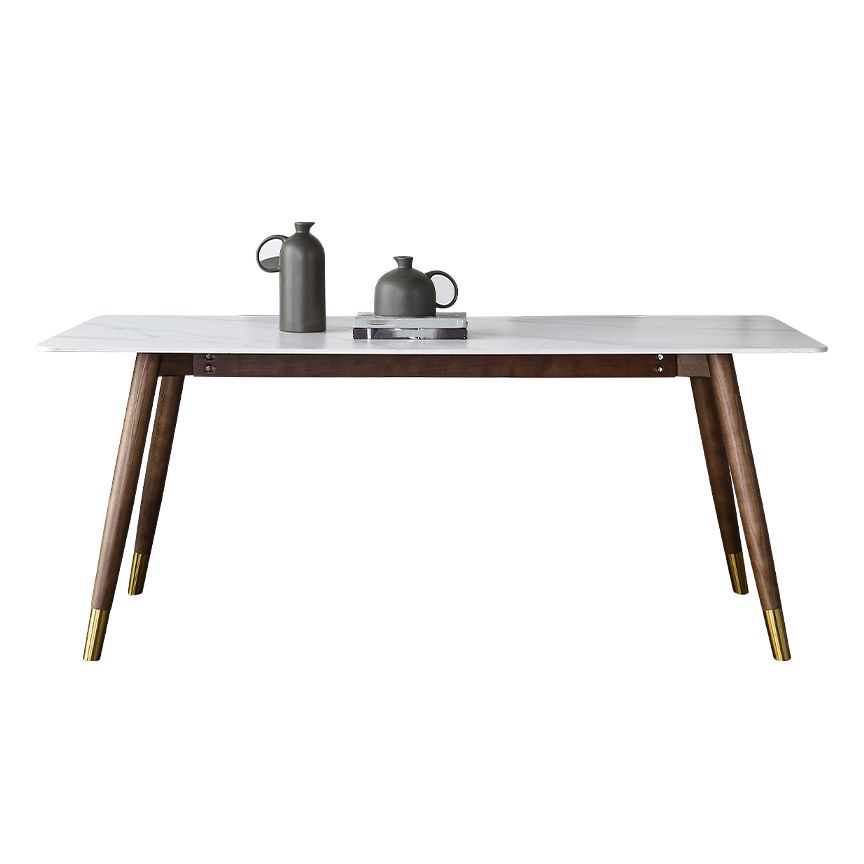 Modern Dining Room Set Rectangle Sintered Stone with 4 Legs Base Formal Kitchen Table Set