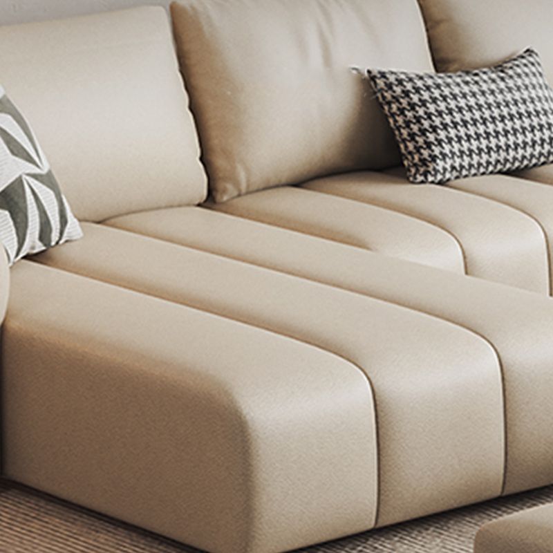 Contemporary Square Arm Loose Back Sofa and Chaise Beige Faux Leather U Sofa
