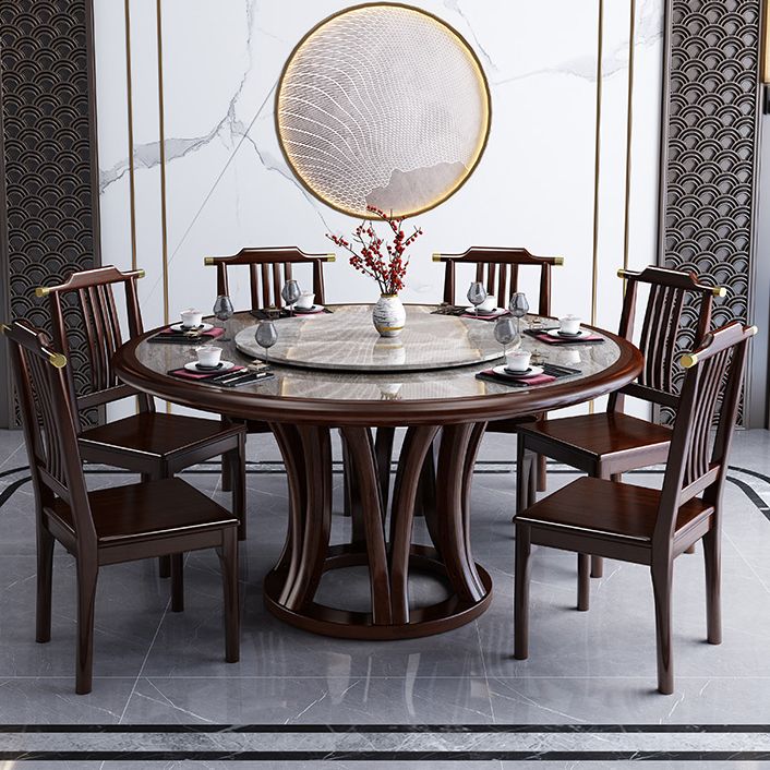 Traditional Round Dining Table for Home Brown Solid Wood Dinette Table