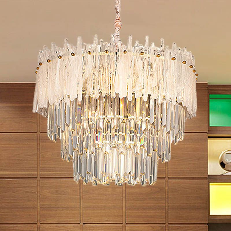 Clear Tri-Sided Crystal Rod Tiered Drop Lamp Modernism 11/23 Lights Living Room Pendant Chandelier