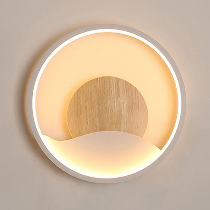 Iron and Wood Modern Wall Mount Round LED in White / Grey Wall Light