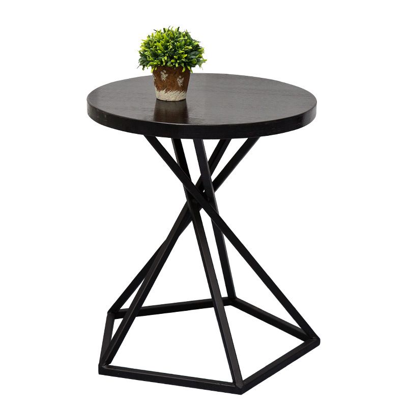 Wood Round Side Table Black Metal Frame Sofa Side Accent Table