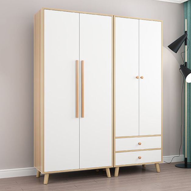 Bedroom Hinged Door Wardrobe with Wooden Legs Modern Cabinet with Clothes Rail