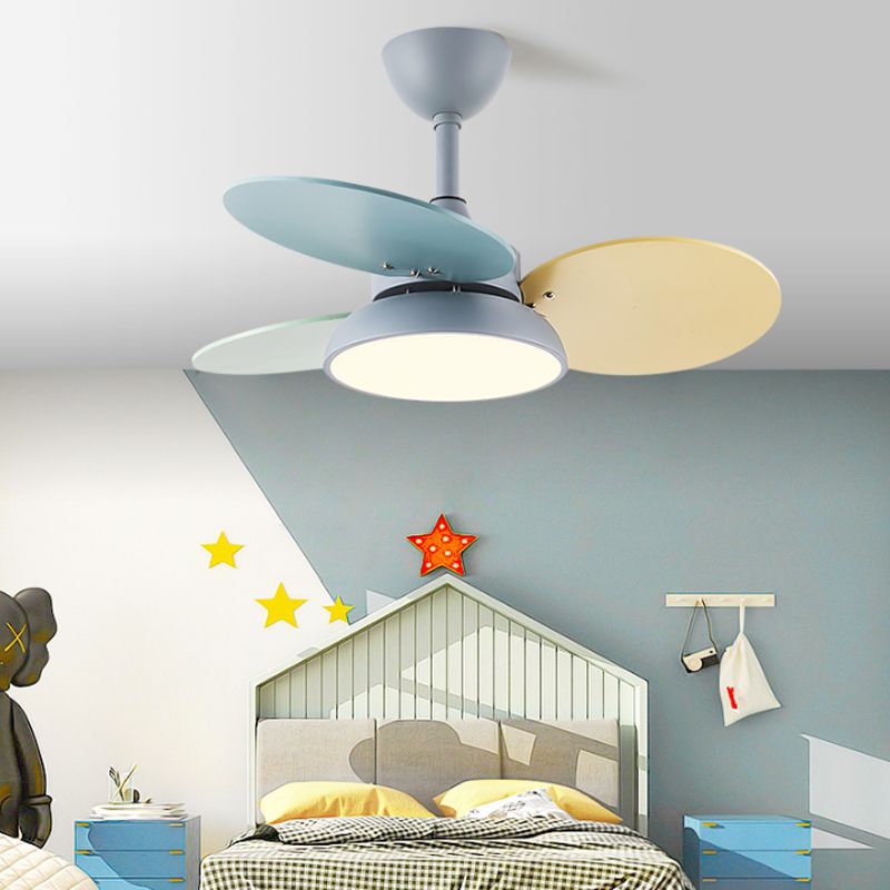 Round Kids Room Ceiling Fan Lamp Acrylic Macaron LED Semi Flush Mount Light Fixture