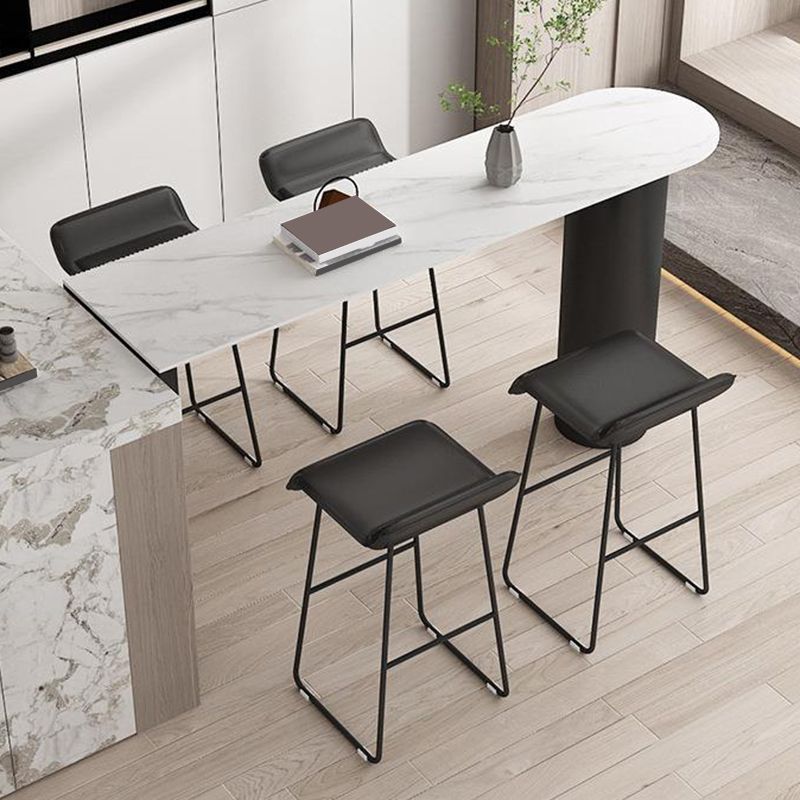 Faux Leather Armless Dining Stools Contemporary Bar Stools with Metal Base