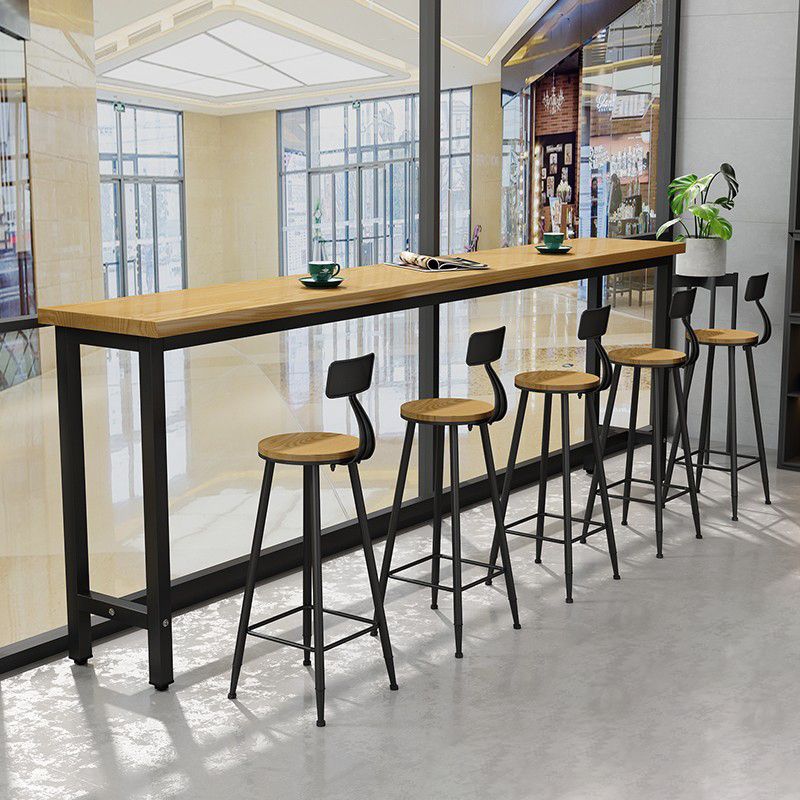 Modern Wood Counter Table Rectangle Top Table with Black Base