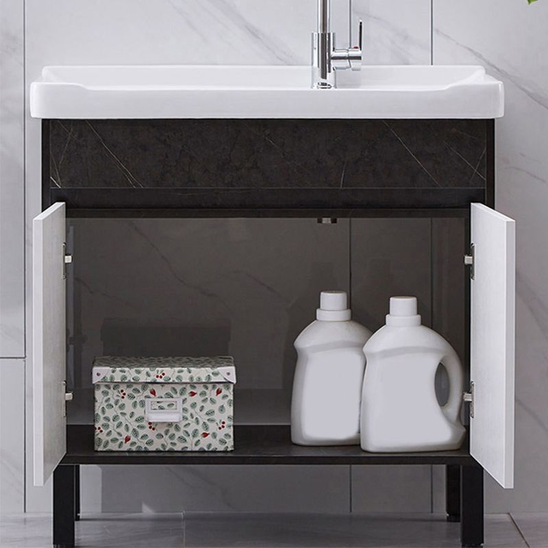 Single Sink Vanity Set Freestanding Rectangle 2 Doors Wood Bath Vanity