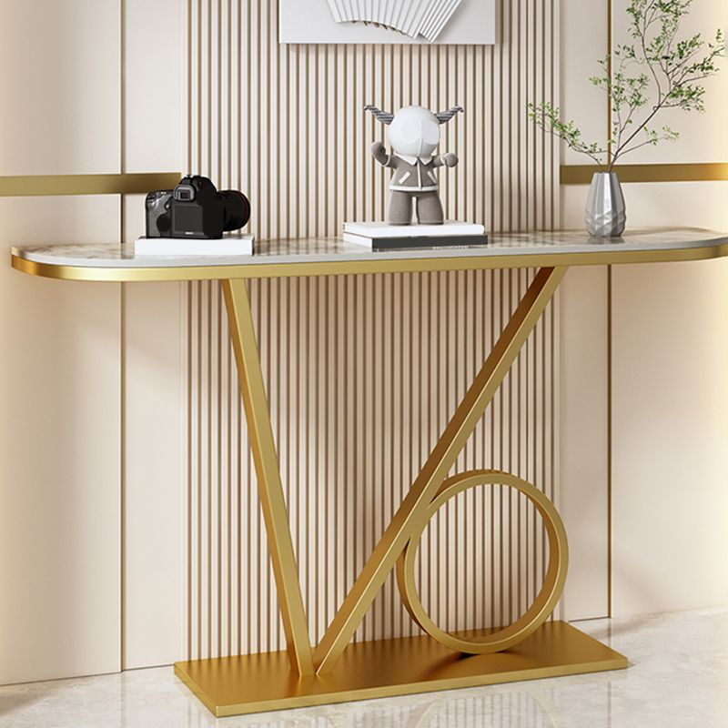 Glam Style Half Moon Accent Table with Pedestal Base for Hall Console Table