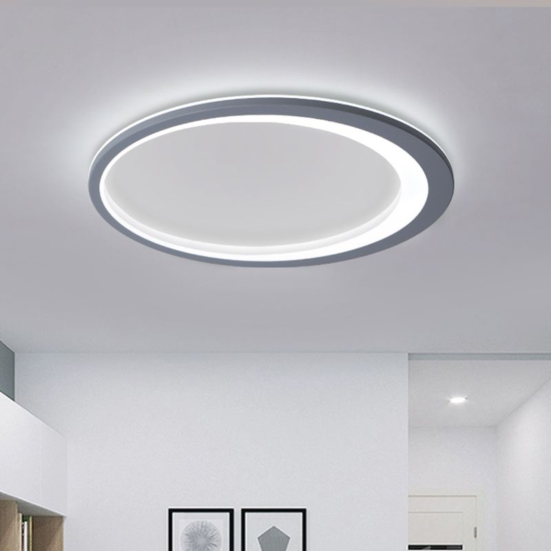 12"/16"/19.5" W Grey Oval Ring Ceiling Light Nordic Style LED Metallic Flush Mount Lamp in Warm/White/3 Color Light