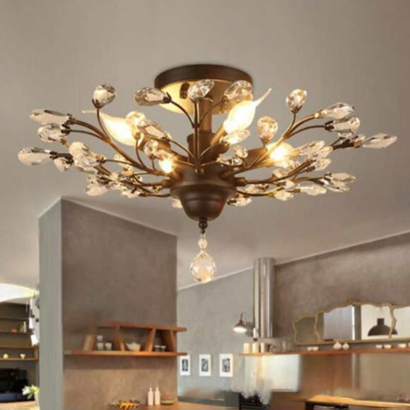 Twig Shaped Ceiling Hang Lamp Farm Style Beveled-Cut Crystal Chandelier for Living Room