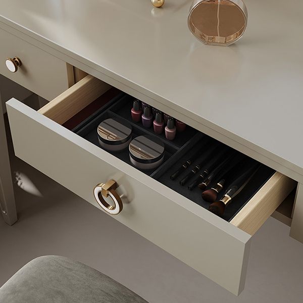 Gray Solid Wood 3-Drawer Makeup Vanity Desk Table with Stool Set