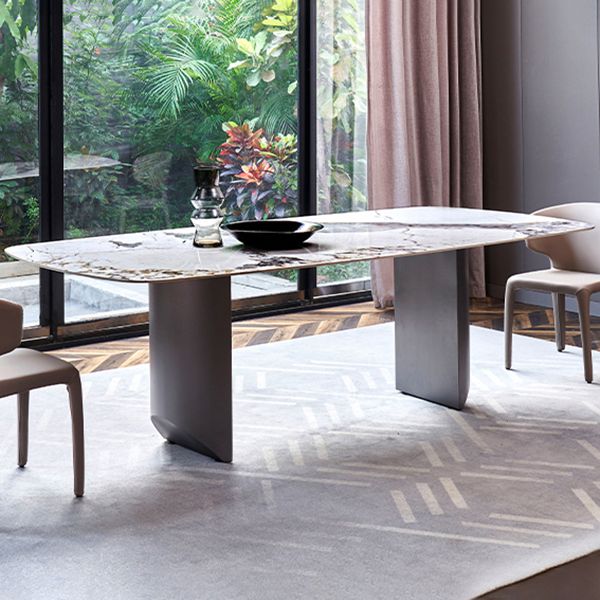 Metal Traditional Luxury Rectangle Table Sintered Stone Indoor Table for Kitchen