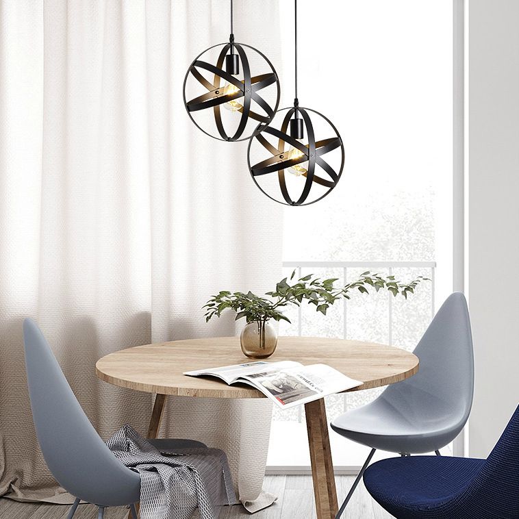Zwarte ijzeren kooi 1-licht hangende licht retro industriële stijl verlichting hanger met 59 "verstelbare draad