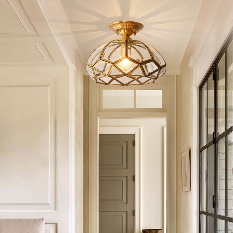 Faceted Ceiling Mount Light Fixture Traditional Gold Glass Ceiling Flush Mount Light