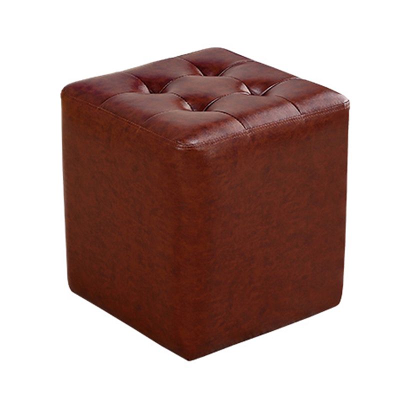 Mid-Century Modern Ottoman Water Resistant Solid Color Tufted Genuine Leather Cube Ottoman