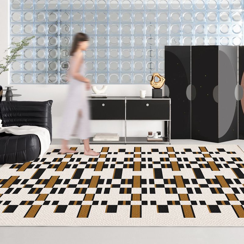 Gray Modern Carpet Polyester Check Pattern Carpet Stain Resistant Carpet for Living Room