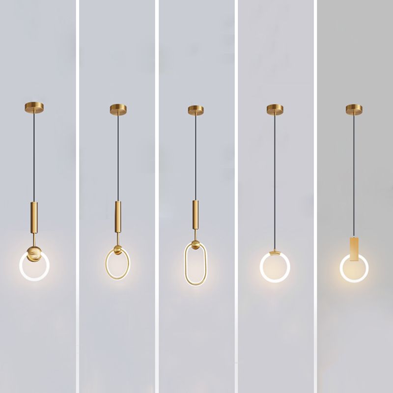 LED Halo Pendant Lamp Simplicity Metal Bedside LED Ceiling Suspension Light in Gold