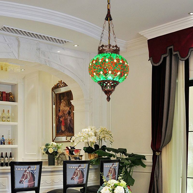 Cut Glass Sphere Ceiling Lamp Decorative 1 Head Living Room Suspension Pendant Light in Green