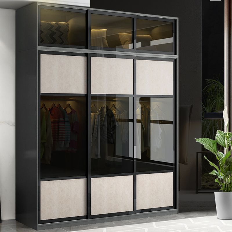 Engineered Wood Storage Cabinet with Glass Doors Contemporary Cabinet with Sliding Doors