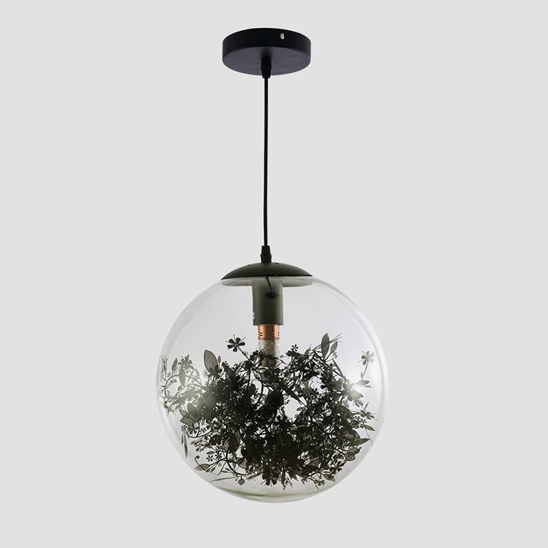 Flower Cluster Silhouette Design Glass Hanging Light Nordic Minimalism Style Globe Pendant Lamp for Bedroom