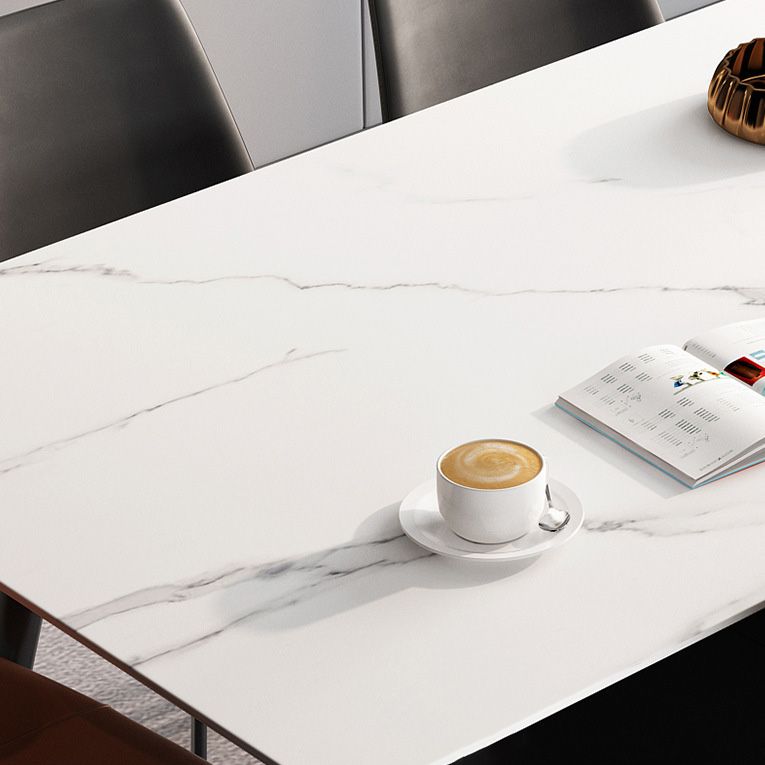 Rectangle Industrial Dining Room Table Sintered Stone Table with 4 Black Legs