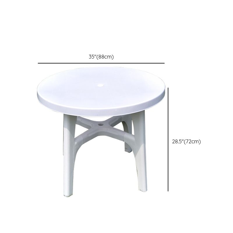 Plastic Outdoor Dining Table Modern White Patio Table with Umbrella Hole