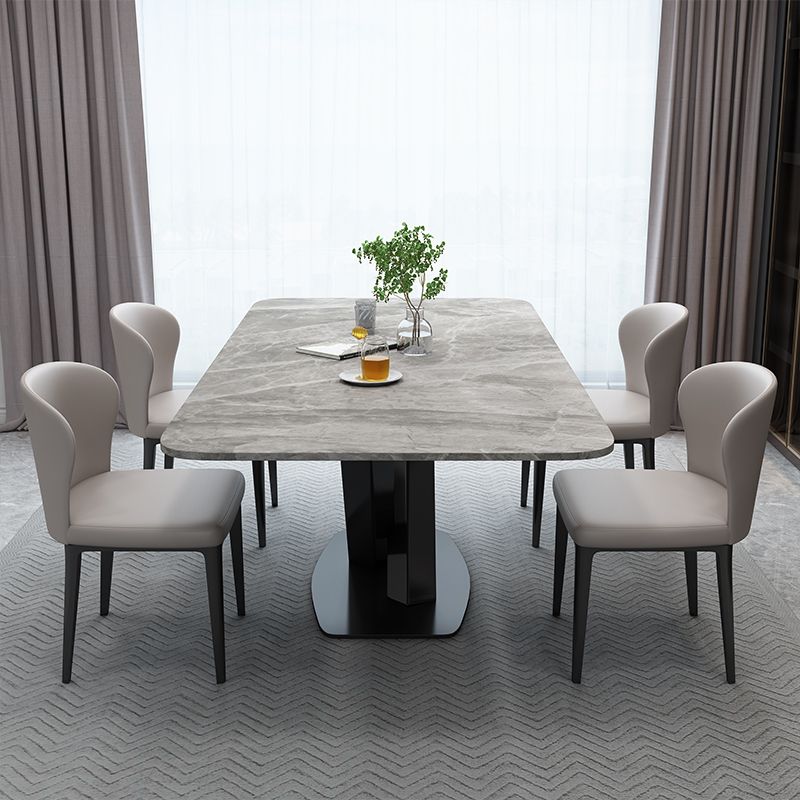 Luxury Style Sintered Stone Table Black Single Pedestal Base Rectangle Table for Home