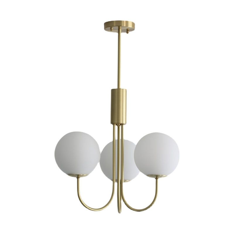 Witte glazen bol ophanging verlichtingsarmaturen moderne stijl 3-lights hanger kroonluchter in messing
