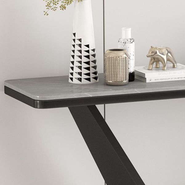 Contemporary Rectangle Console Table with Black Iron Pedestal Base for Hall