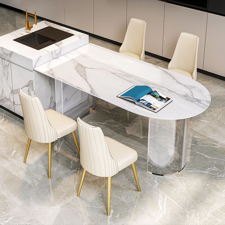 Stone Center Top Dining table Acrylic Double Pedestal Modern White Dinette Table