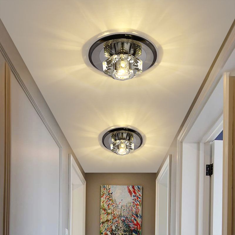 Cristal de cristal Beveled Mini Flush Light Style Moderne Flush Ceiling Light Fixture pour Hallway
