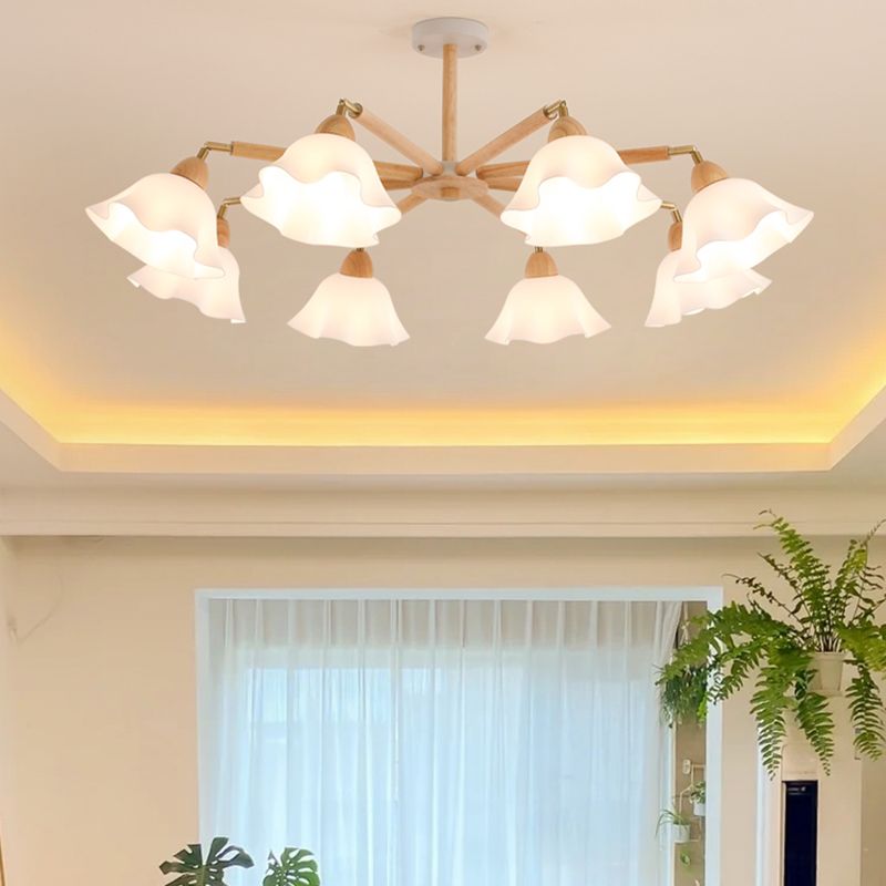 Modern Wooden Semi Mount Lighting Glass Shade Semi Flush for Living Room