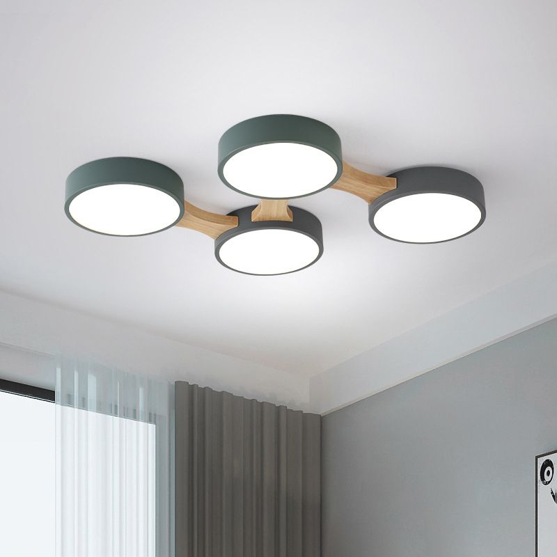 Drum-inbouwplafondlamp Minimaal acryl LED-inbouwarmatuur met houten arm