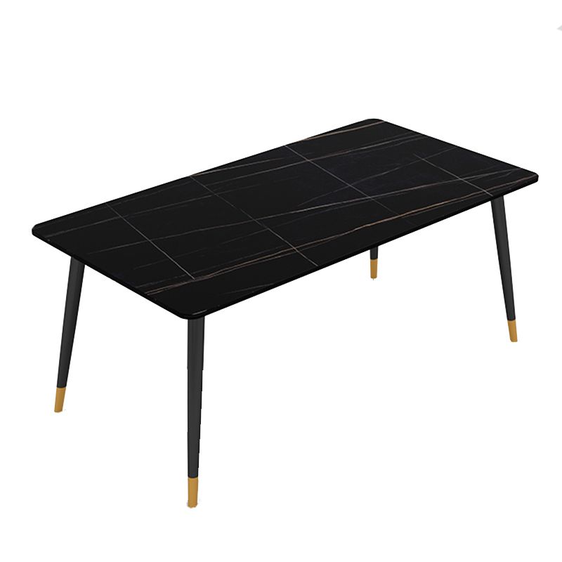 Stone Top Rectangle Dinette Table Traditional Luxury Metal Tripod Base Dining Table