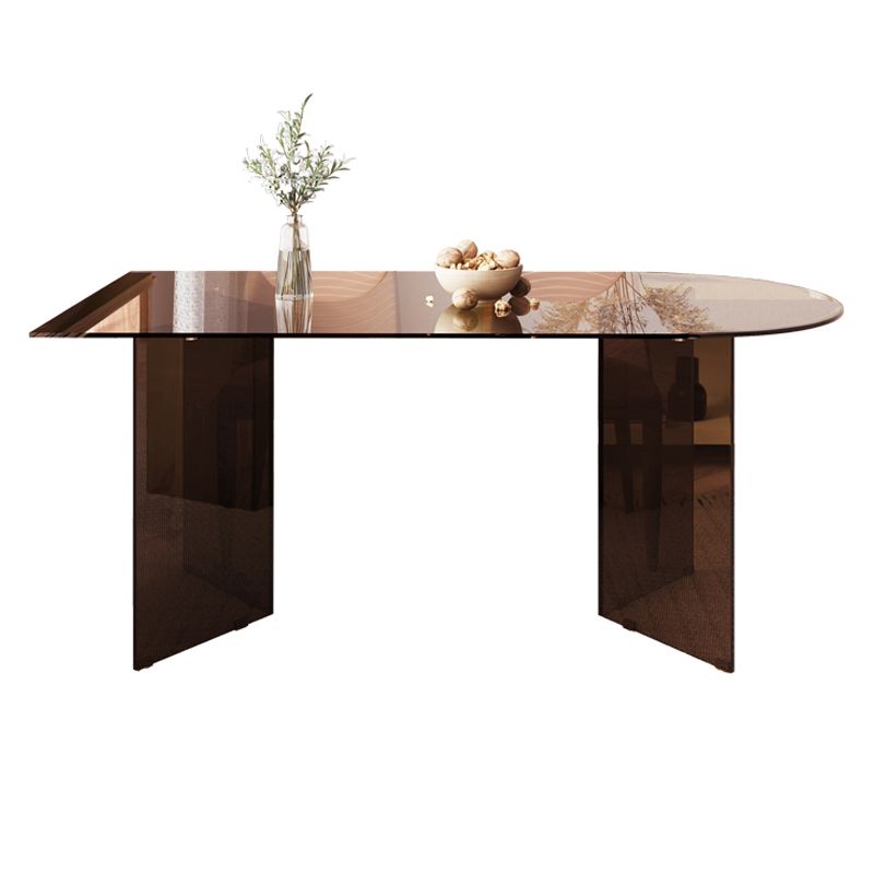 Table à manger en verre trempé, Base à Double piédestal, Table de forme libre pour la maison